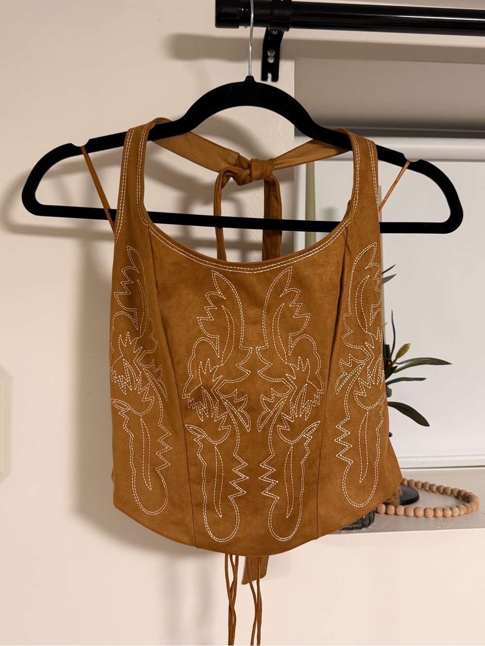 Tic Toc Embroidered Suede Western Halter Top